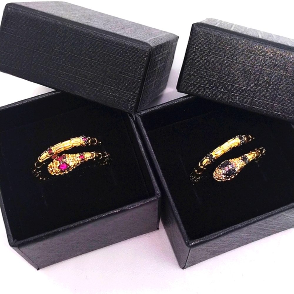 18K Gold Plated Brass Snake Ring made with Swarovski Crystal and Gift Box
